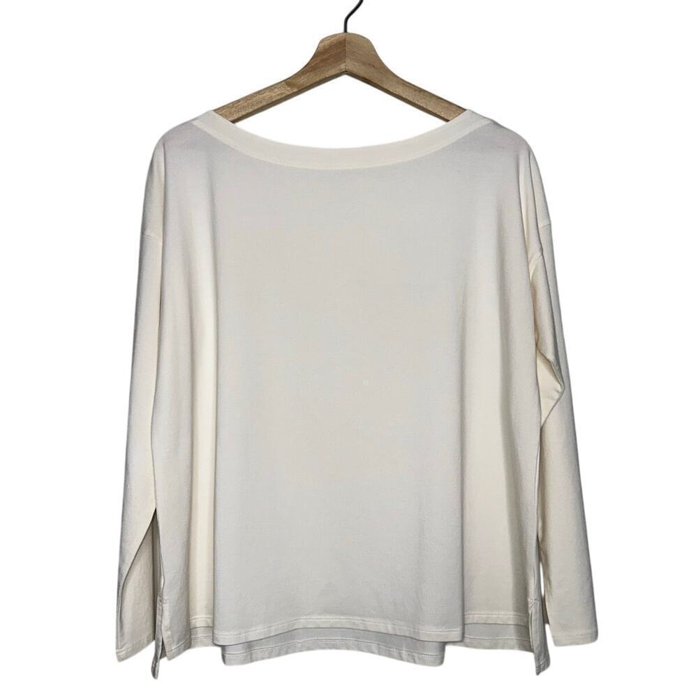 J. Jill Luxe Supima Boat-Neck Tee in Cream Off-White Size Medium 3/4 Sleeve